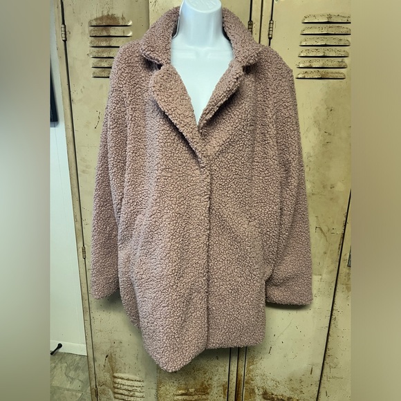 Stoosh Mauve Lined Sherpa Teddy Bear Coat Size L - Picture 1 of 8